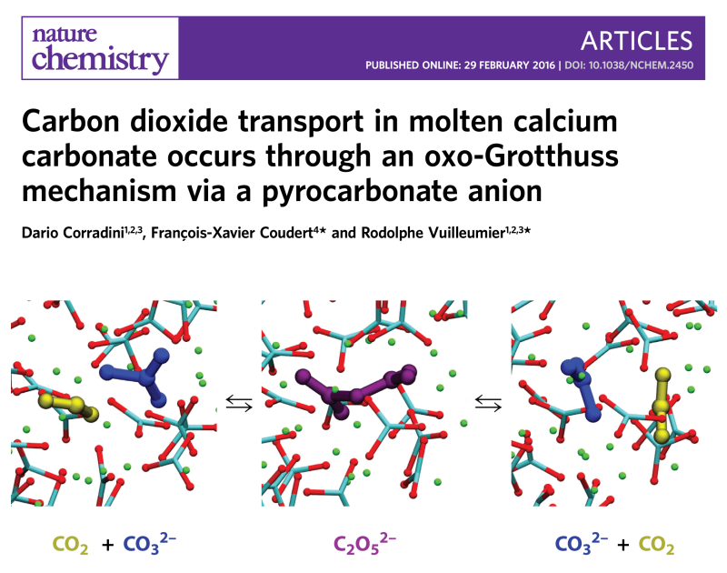  Carbon dioxide transport in molten calcium carbonate occurs through an oxo-Grotthuss mechanism via a pyrocarbonate anion 
